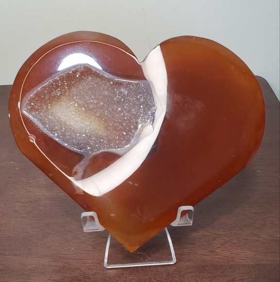 Large Carnelian Crystal Heart With Druzy - Picture 5 of 12
